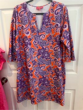 Karli Smith Vibrant Orange & Purple Printed Tunic Dress sz xl